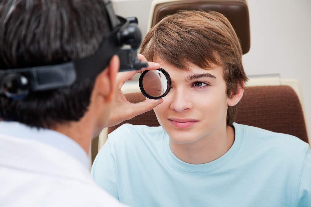eye doctor looking at patient's eye